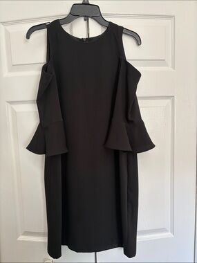 Ann Taylor Black Cold-Shoulder Ruffle Dress